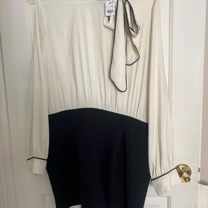 Express Cream and Black Tie-Neck Romper